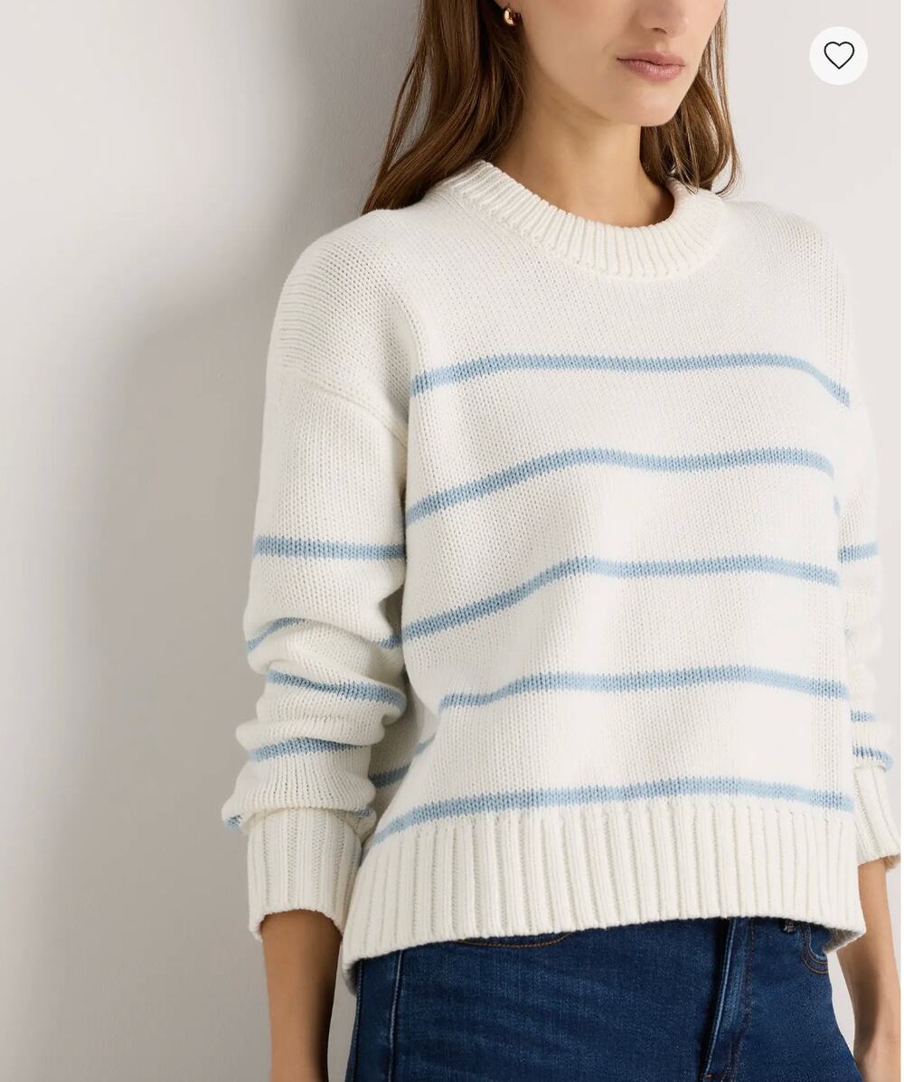 Quince Pullover Sweater Women's SZ XS Ivory Cotton Striped Crewneck Long Sleeves